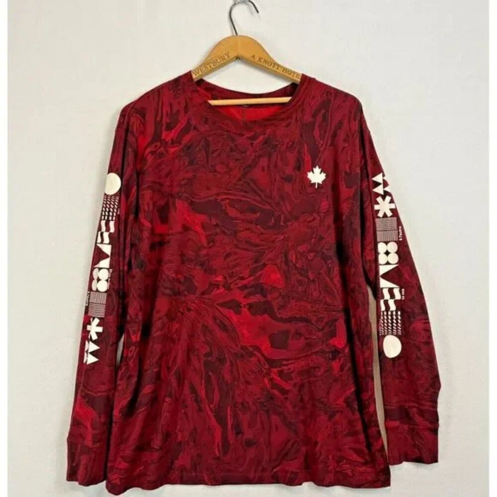 Lululemon All Yours Long Sleeve Womens T-Shirt Team Canada Size 14 Red Swirl